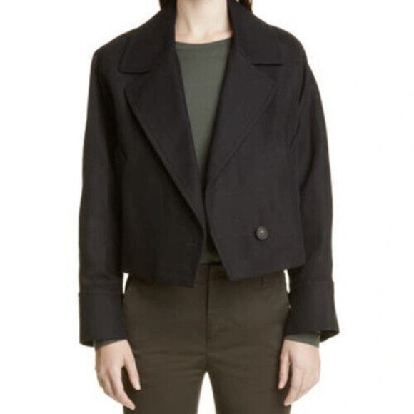 Vince Cropped Blazer Jacket Cotton Linen Black Size M - Picture 2 of 9